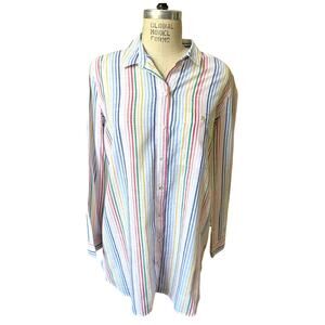 Montego Rainbow Button Down Shirt Fun Rainbow Stripe Size 42/ US 10 Cotton